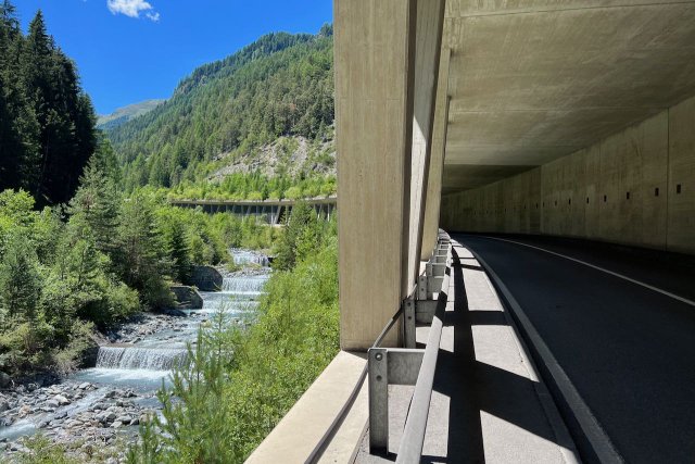 Tunnel following glacial runoff water near Trafoi on the way to Passo dello Stelvio