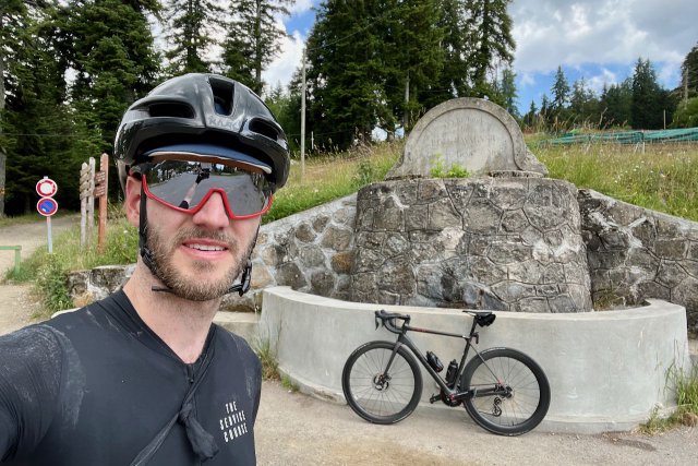 Water fountain near war memorial at the top of Col de Turini