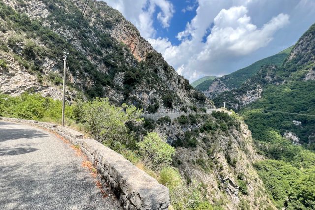 Road snaking up the side of the gorge at the Col de Turini