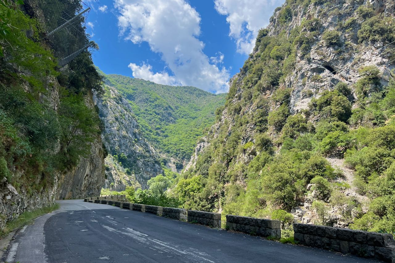 View into the gorge that the Col de Turini travels up through
