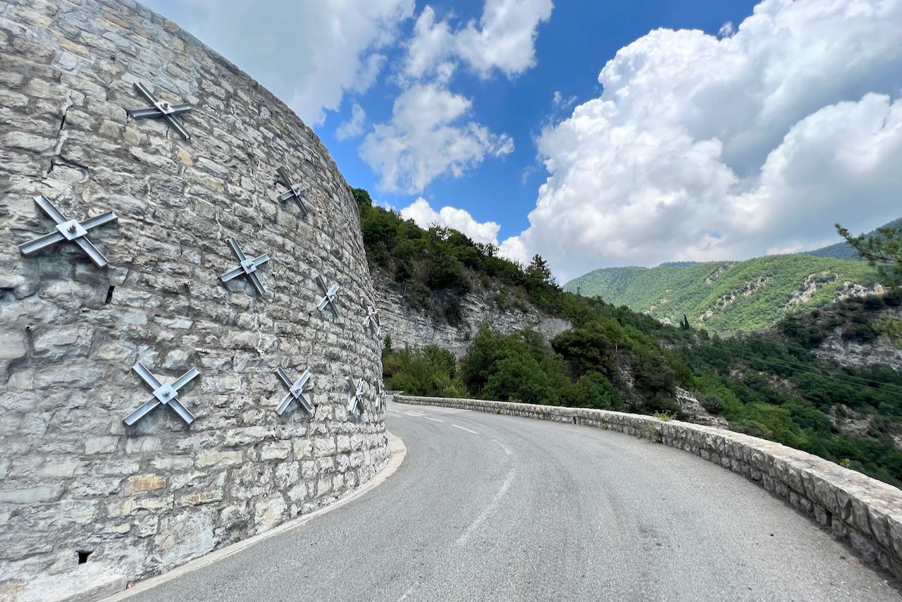 Beautiful retaining wall along the road on the Col de Turini