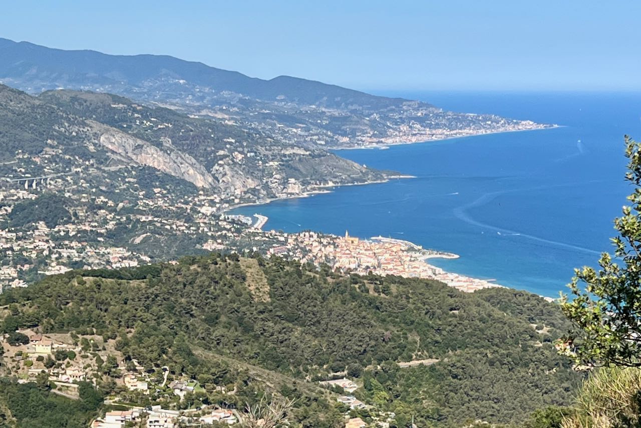 View looking east towards Menton, France and western Italy from Col du Mont Gros