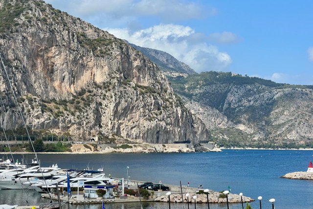 View of mountains and road just east of Beaulieu-sur-Mer, France