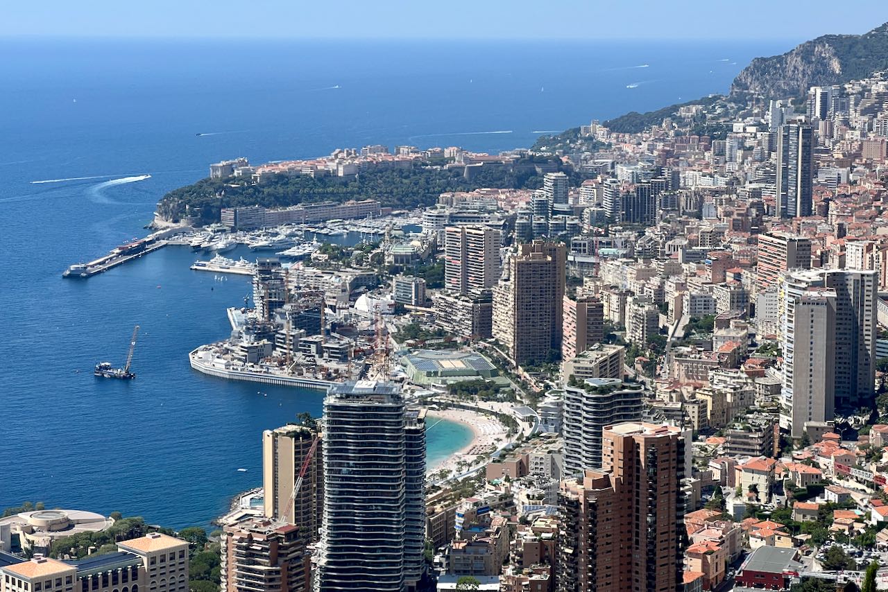 View above Monaco looking down on the city from one of the corniche roads