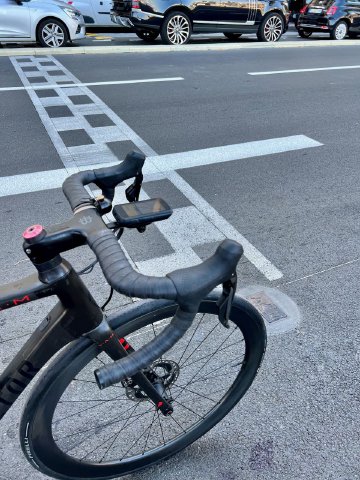This is actually a pretty busy road, so time this between traffic! Factor O2 VAM Bicycle on starting line of the Monaco Grand Prix
