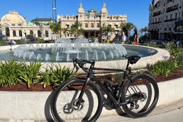 One martini, shaken not stirred, please. Factor O2 VAM bicycle posing by fountain in front of the Monte Carlo casino in Monaco