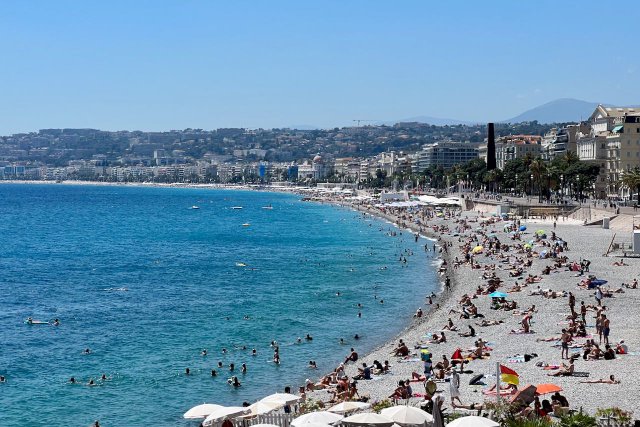 View of the main beach in Nice, France
