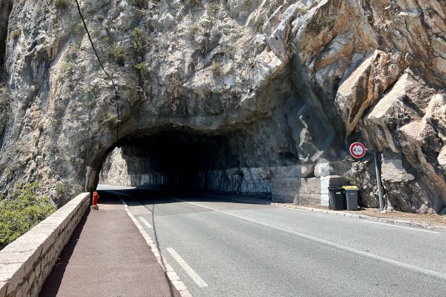 Road tunnel along a corniche road above Villefranche-sur-Mer, France