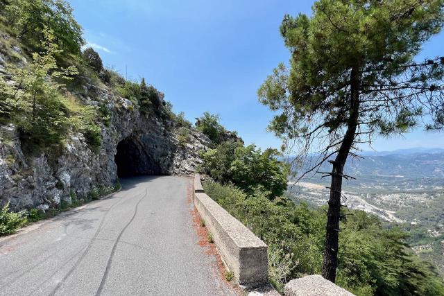 View of tunnel entrance on the way to Peille, France