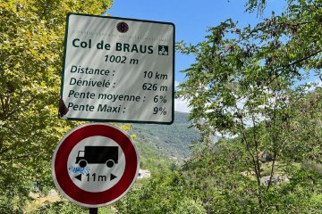 I love that these are so common all over Europe Road sign along the start of the Col de Braus climb showing the average and max gradients
