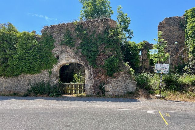 View of old ruins at the top of Col de Braus