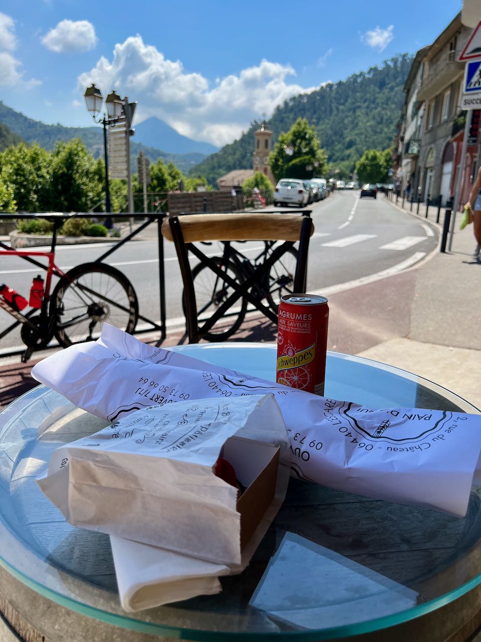 Sandwich and snacks purchased from Pan d'Aqui in L'Escarene, France before climbing Col de Braus