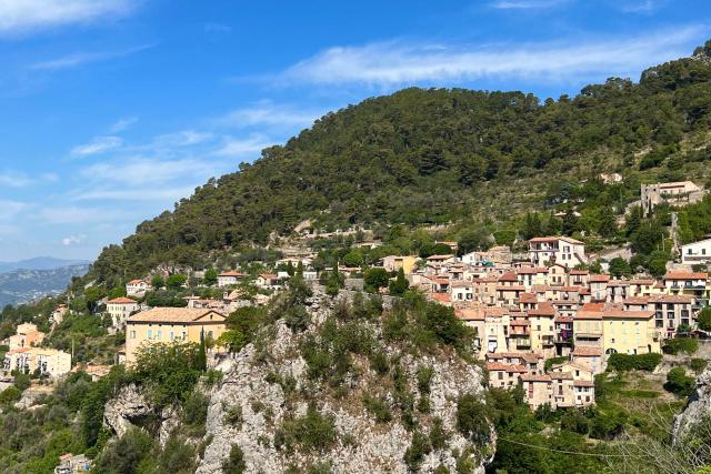 Beautiful afar picture of the medieval town of Peille, France, near Nice