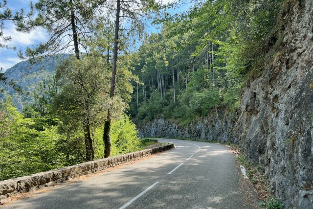 Road leading to the town of Peille, France, coming up from La Turbie