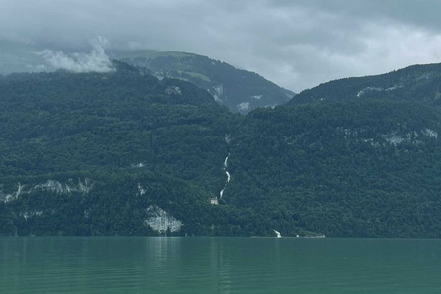 Giessbach Falls from the north side of Lake Brienz