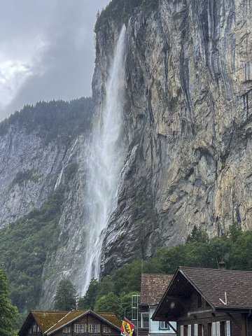 This is the spot everyone stops at because it's damn impressive View of Staubbachfalls in the Lauterbrunnen valley