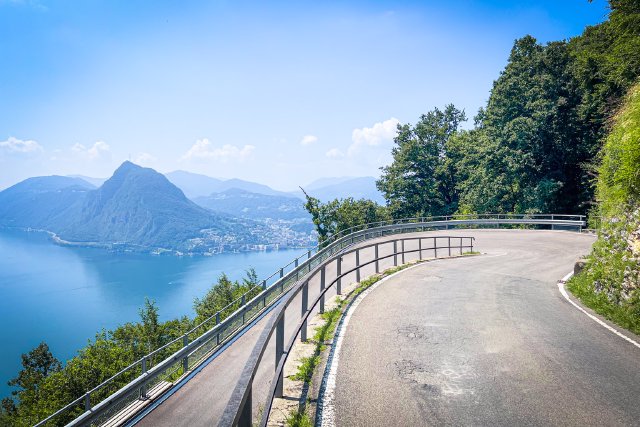 Switchback in the road on the way down from Monte Brè.