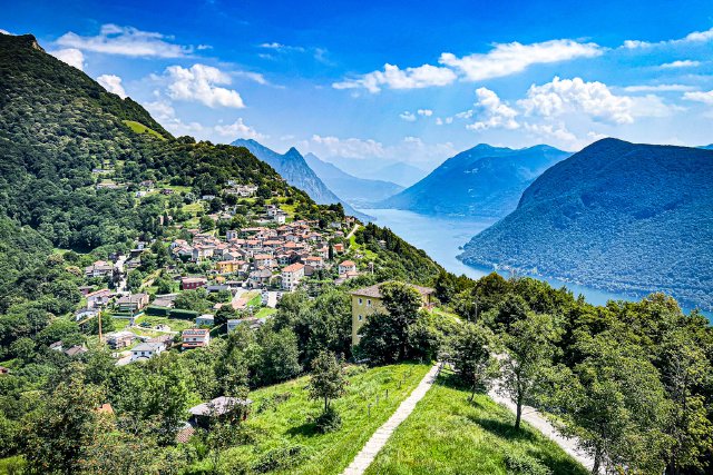 Panoramic shot of the town of Monte Brè near Lugano, Switzerland