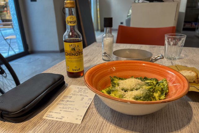 Ravioli pasta in pesto sauce from L'Ora Della Pasta in Como, Italy