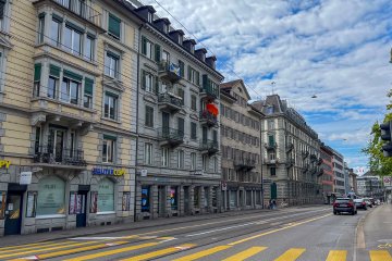 Street view of intersection near the central library or Zentralbibliothek in Zürich
