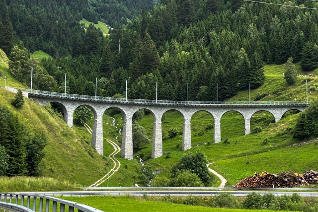 Rounded train bridge near Tujetsch, Switzerland