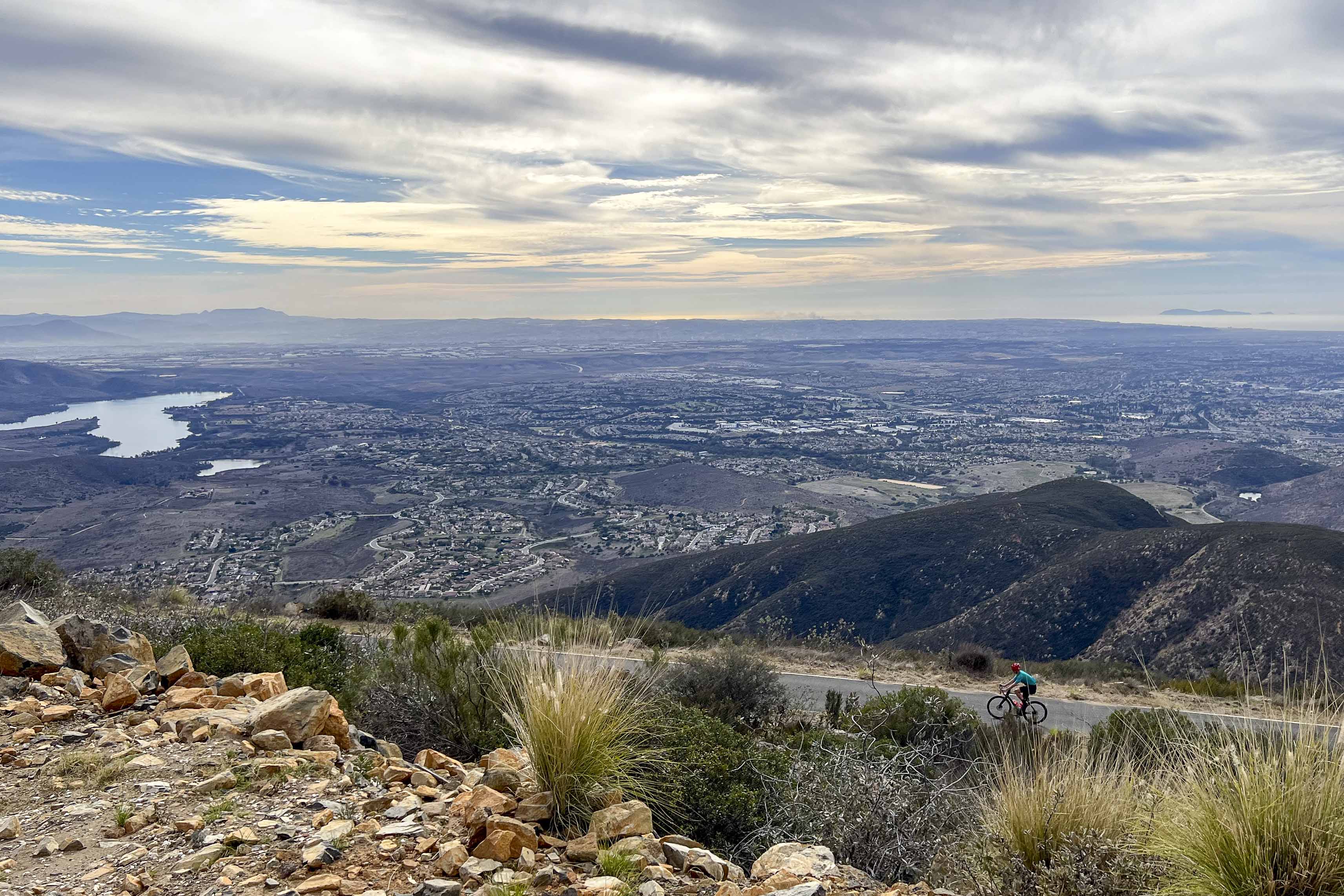 View of cyclist near the top of San Miguel Mountain in San Diego, California