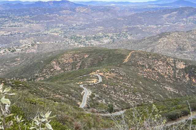Looking back on the snaking road up to the San Miguel radio towers
