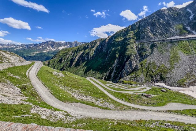 The many cobblestone switchbacks of the Gotthardpass