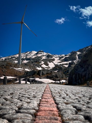 Close up view of the cobblestones on the Gotthardpass in Switzerland
