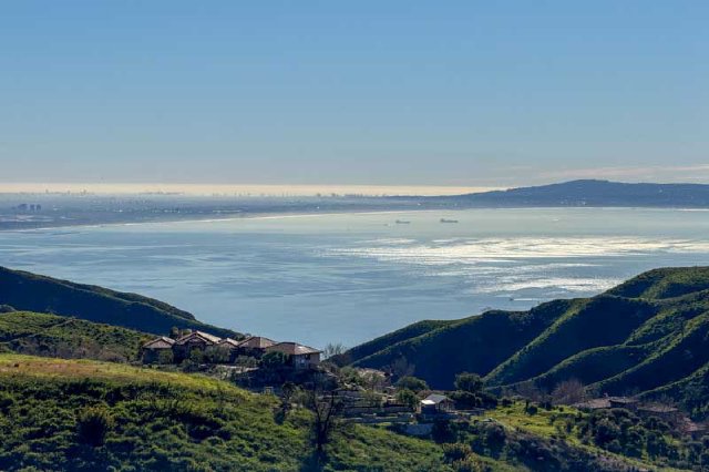 View towards San Pedro harbor and Rancho Palos Verdes from Tuna Canyon road in the Santa Monica Mountains